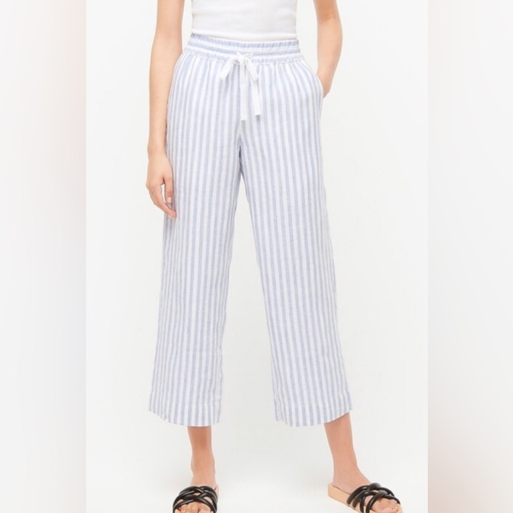 J Crew Wide-leg Linen Pants in Blue & White Stripes Sz XL!